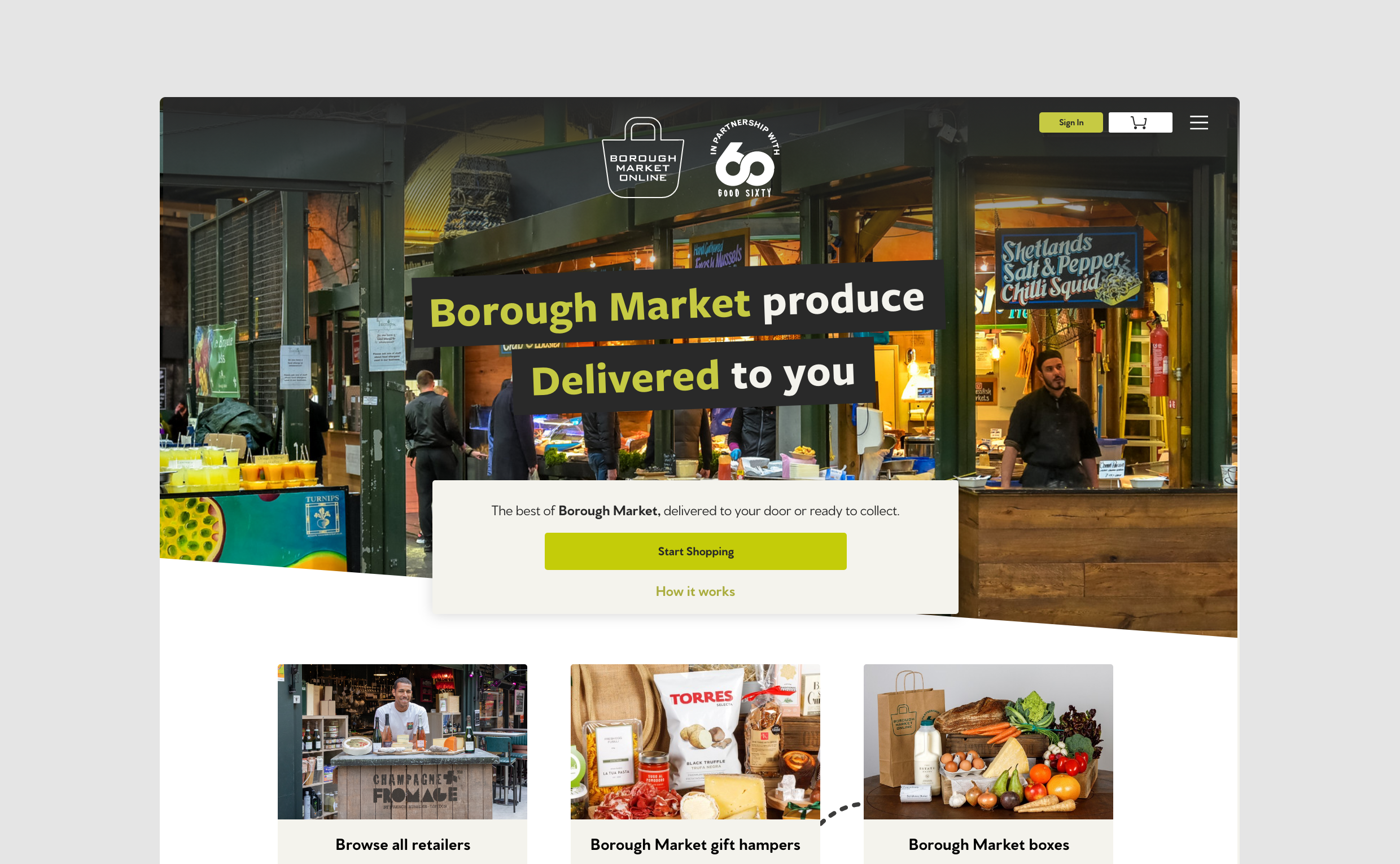 Borough market landing page design