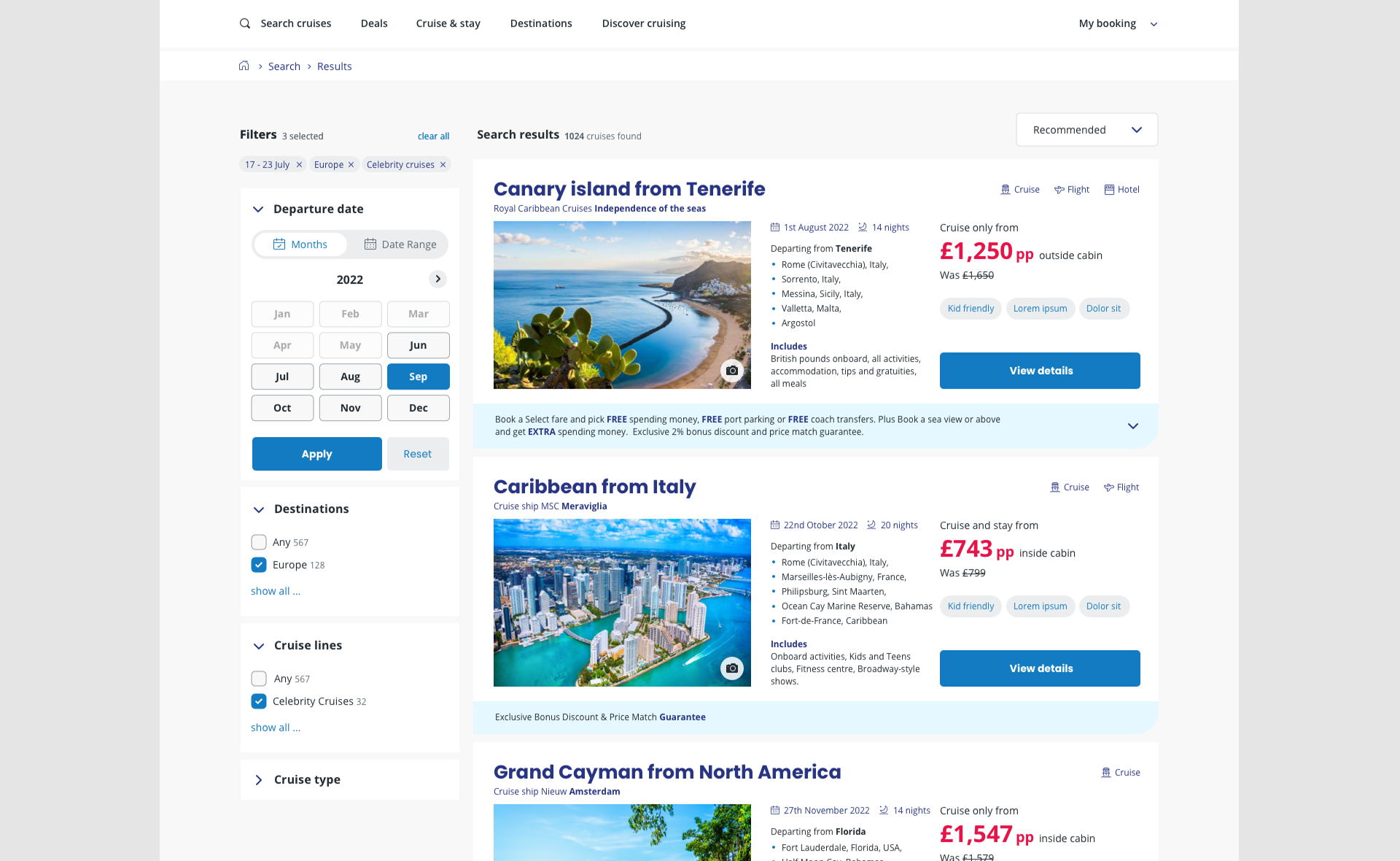 Design fro cruise search results page
